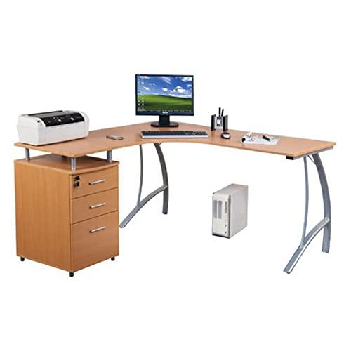 Computer-Eck-Schreibtisch Castor buche Silber mit...
