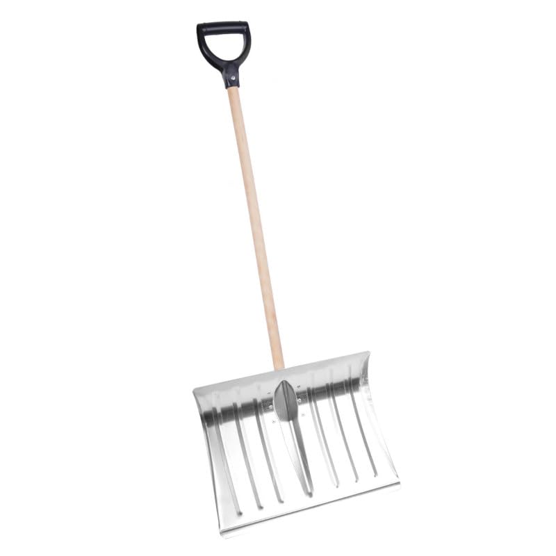 Aqbau Aluminium Schneeschaufel 135 cm mit Holzstiel, D-Griff...