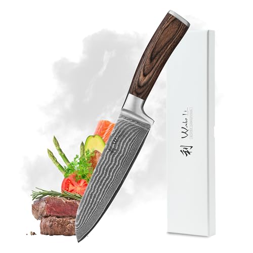 Wakoli EDIB Damast Santoku Messer, Damastmesser mit 17 cm...