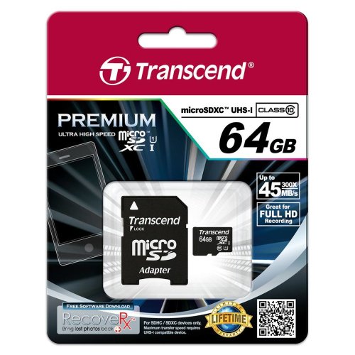 Transcend TS64GUSDU1 Extreme-Speed microSDXC Class 10 64 GB...